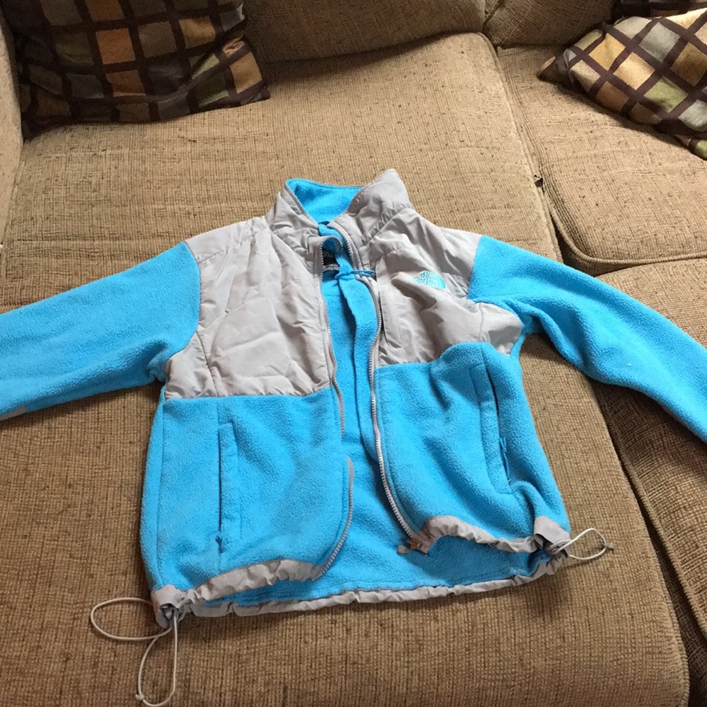 Blue and Grey North Face zip up Jacket